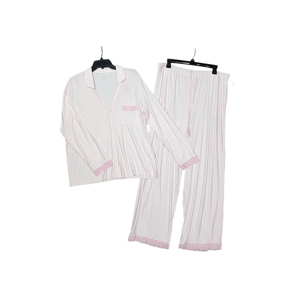 State of Day Intimates Pajama Set Large Pink Stripe Long Sleeve Light Weight NWT